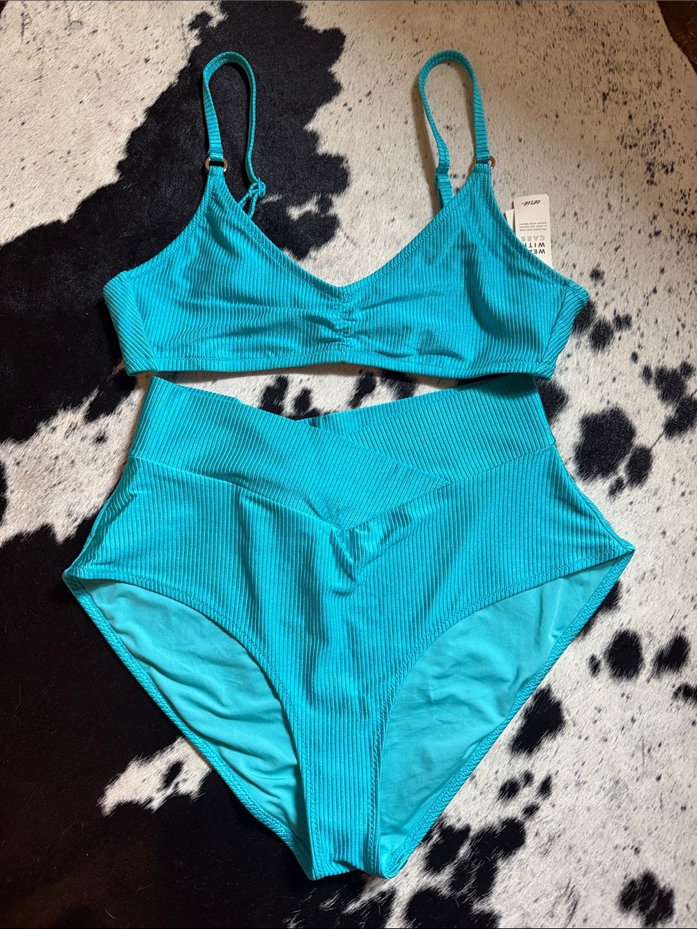 NWT Blue aerie shine swim set size large